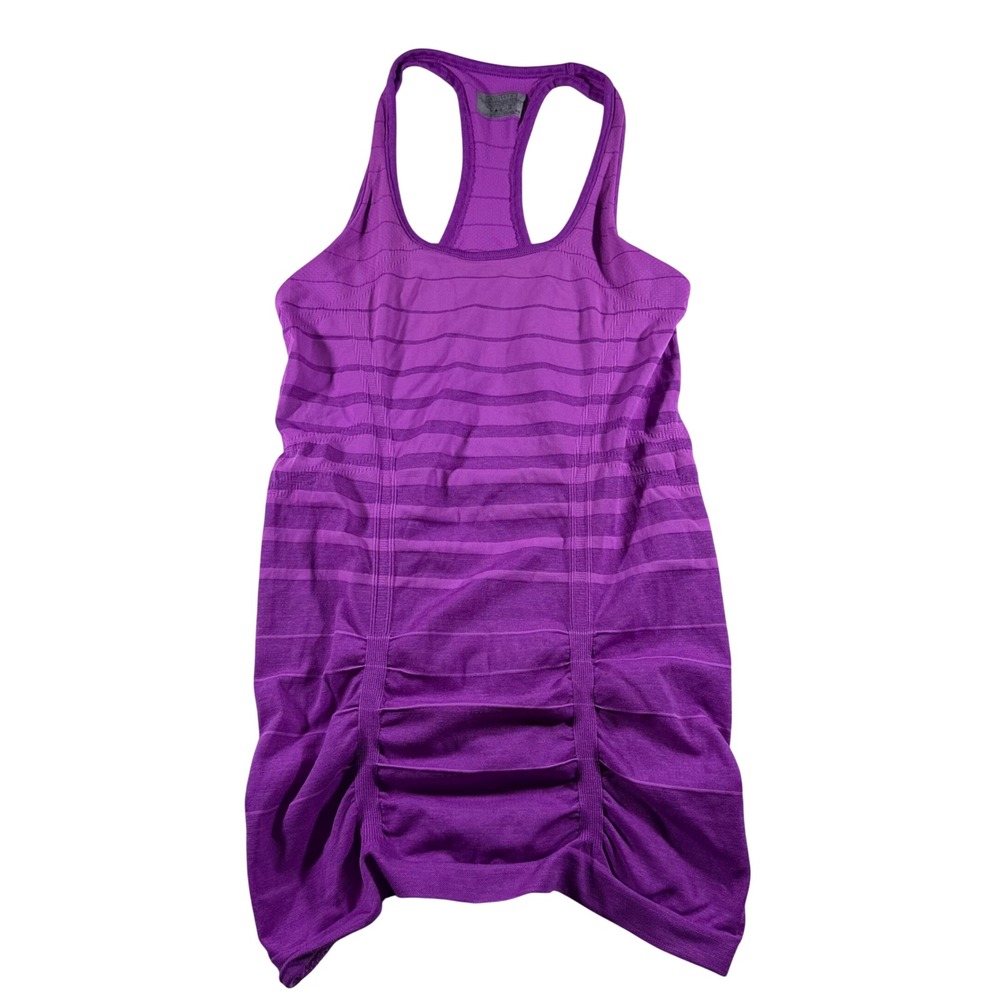 Athleta Chi Tank Top Purple Striped Ruched Racerback Gym Training XS 213910
